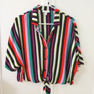 Topshop Stripe Tie-Front Button Down Shirt - Size 10